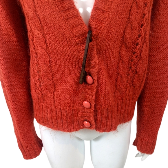 Vintage Wool Button Cardigan Sweater Womens Medium Orange DD Sloane V Neck - Picture 5 of 13